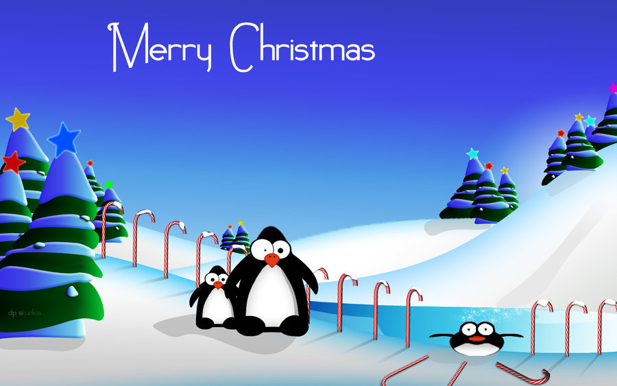 Penguins Christmas Fun WIDE by DigitalPhenom on
