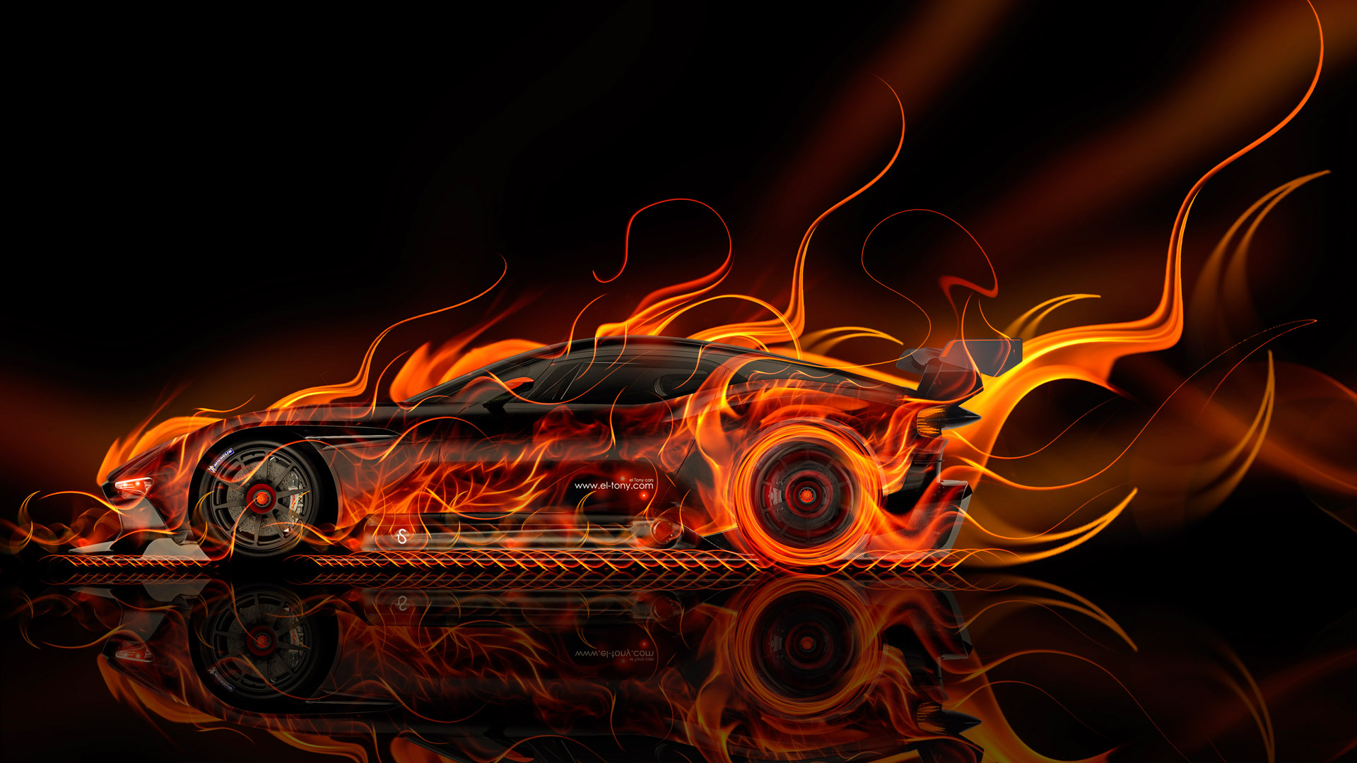 Aston Martin Vulcan Side Super Fire Abstract Car Art Style Orange