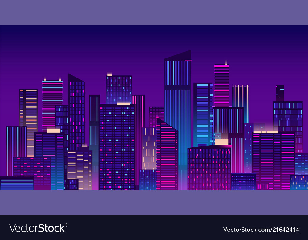 Night City Colorful New York Urban Background Vector Image