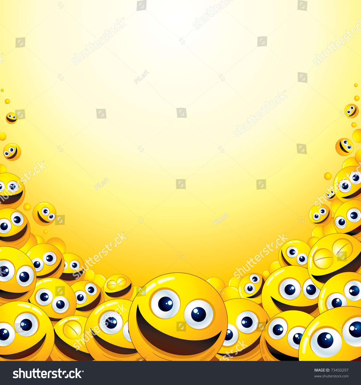 Crazy Background Heap Yellow Smileys Template Stock Vector
