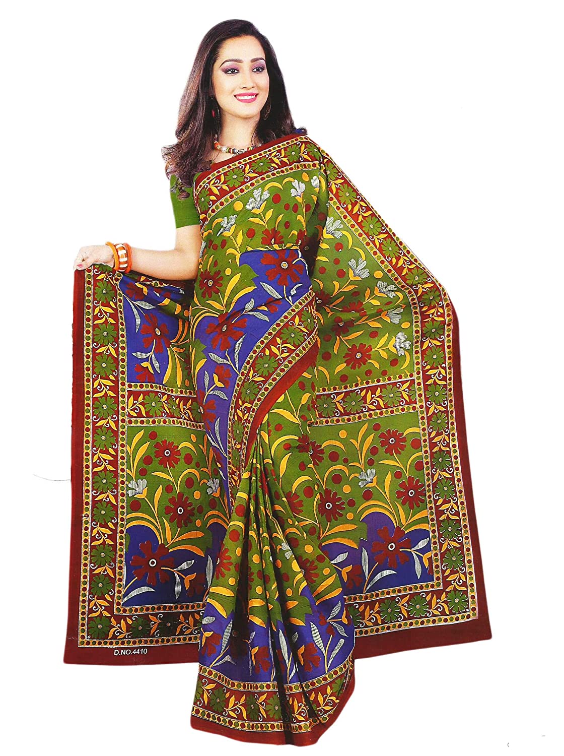 Buy Generic Authentic Traditional Cotton Saree Green Background