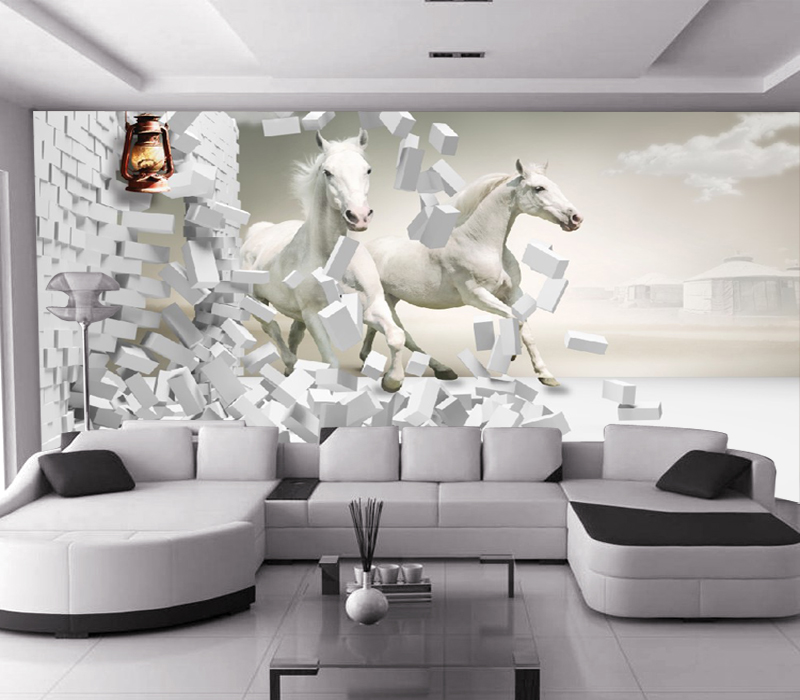 Wholesale 3d White Horse Mural Brick Chinese Style Sofa