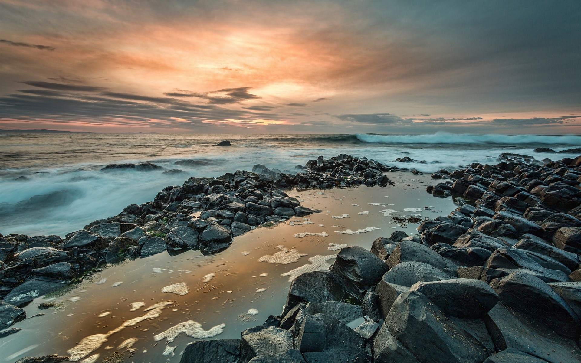 Wallpaper Northern Ireland Giant S Causeway Rocks Sea Sunset