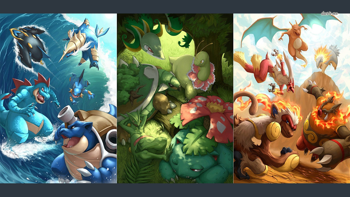 Pokemon Starters and Evolutions Triptych Wallpaper
