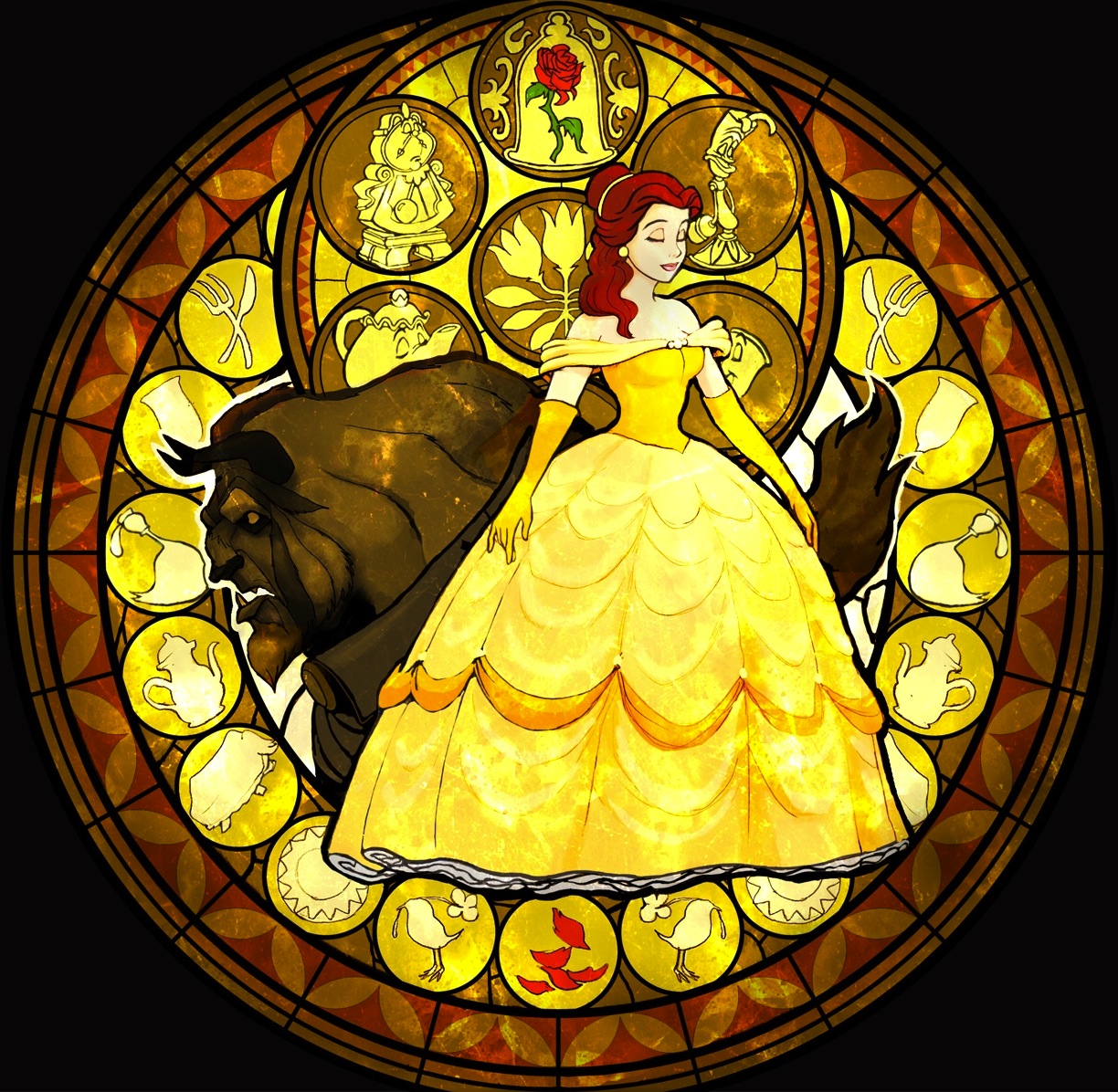 Belle Stained Glass Disney Princess Fan Art