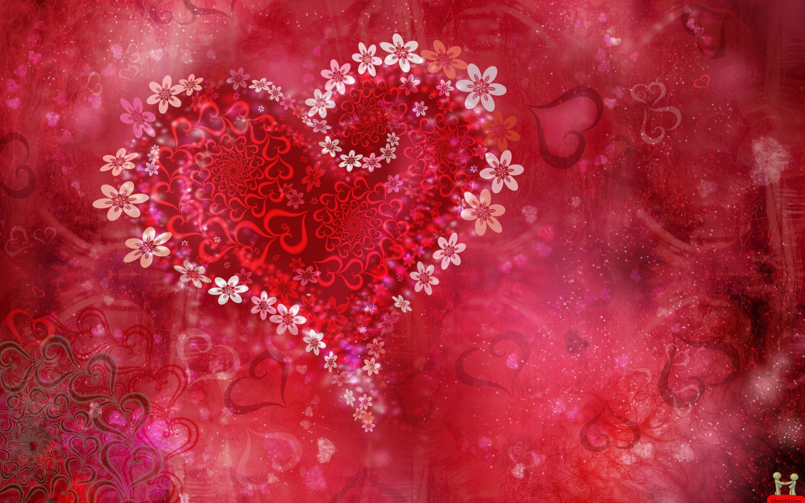 Beautiful 3d Valentine Flowers Love Heart Wildscreen Wallpaper E