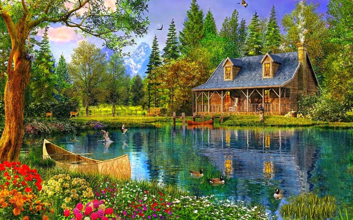 Spring Cottage Beautiful Flower Forest