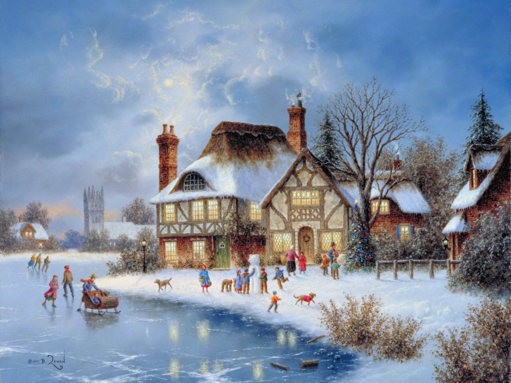 Snowy Wallpaper Painting Christmas