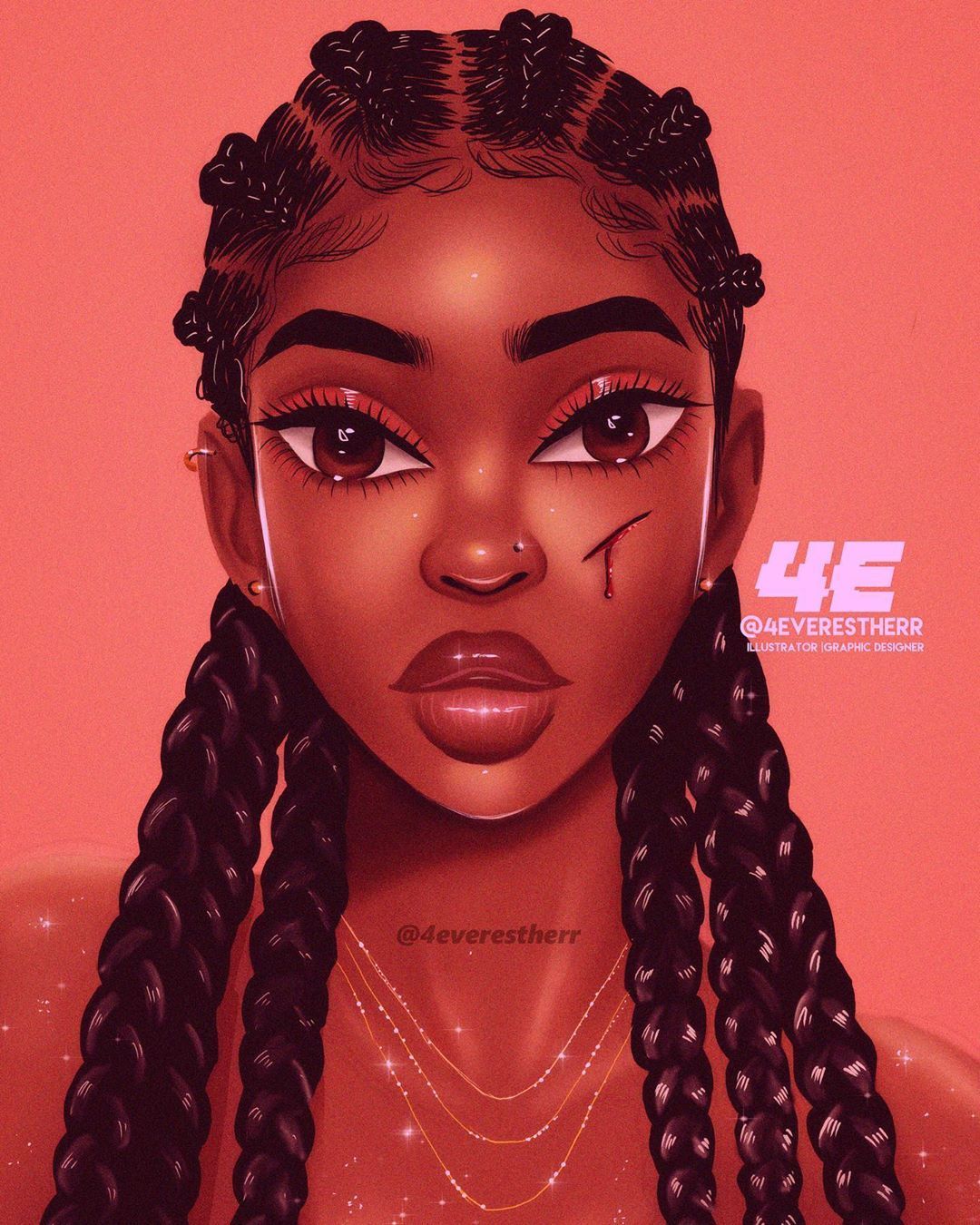Black Women Cartoon Drawing Wallpaper