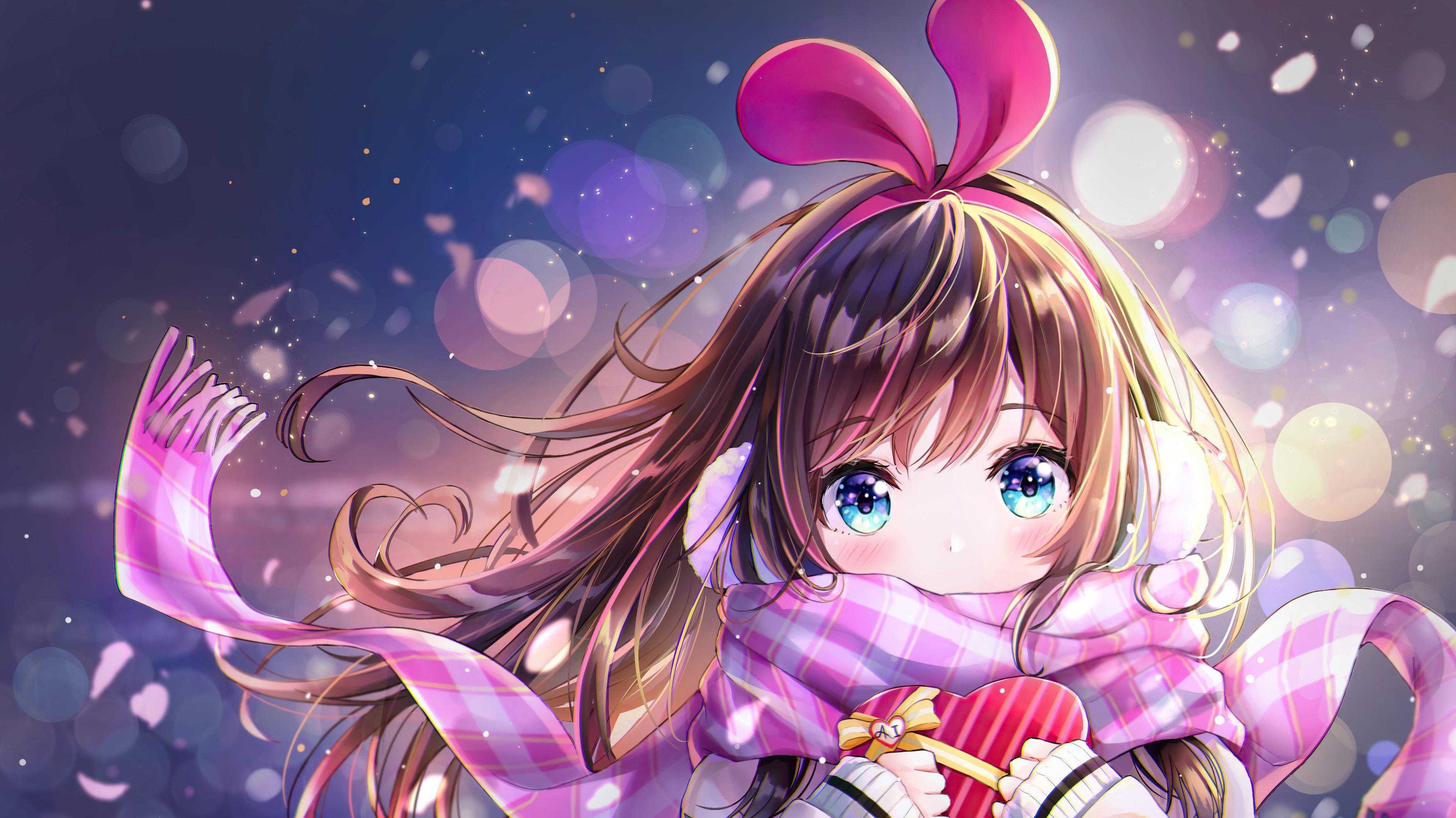 Cute Anime Girl Winter Scarf 4K Wallpaper
