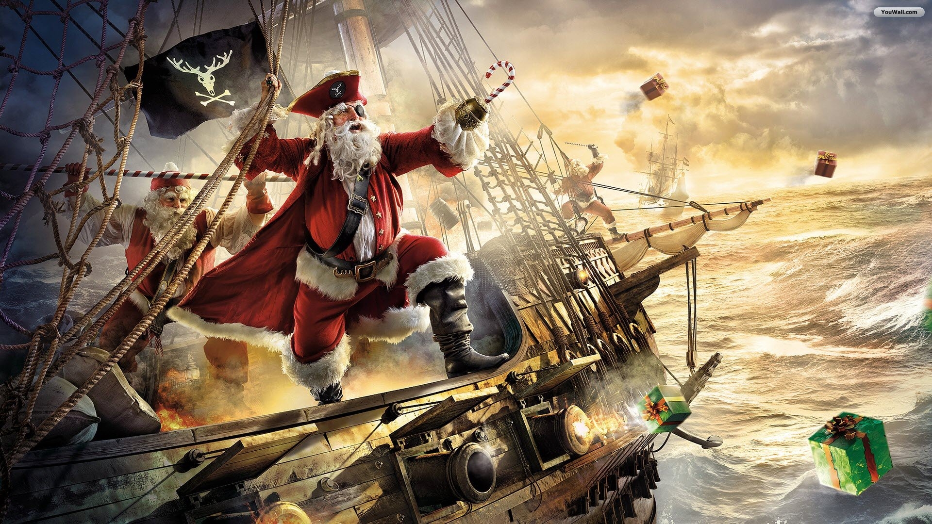 Santa Claus Merry Christmas Pirates Wallpaper