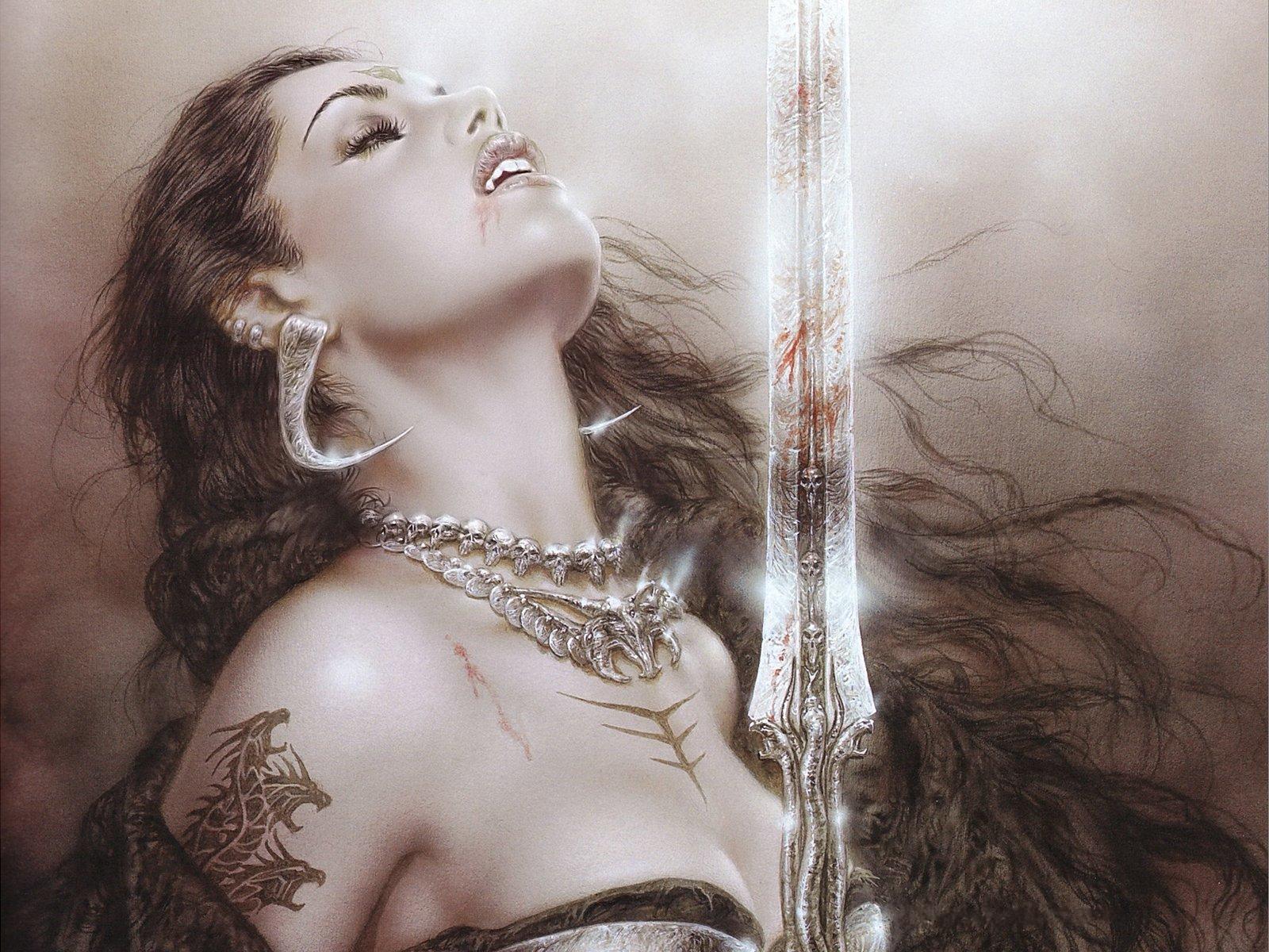 Luis Royo Fantasy Art Warrior Blood Dark Women Sword Vampire Wallpaper