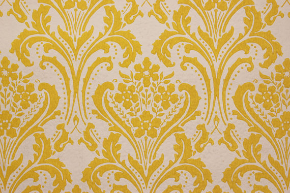 S Vintage Wallpaper Yellow Damask On White By Rosieswallpaper