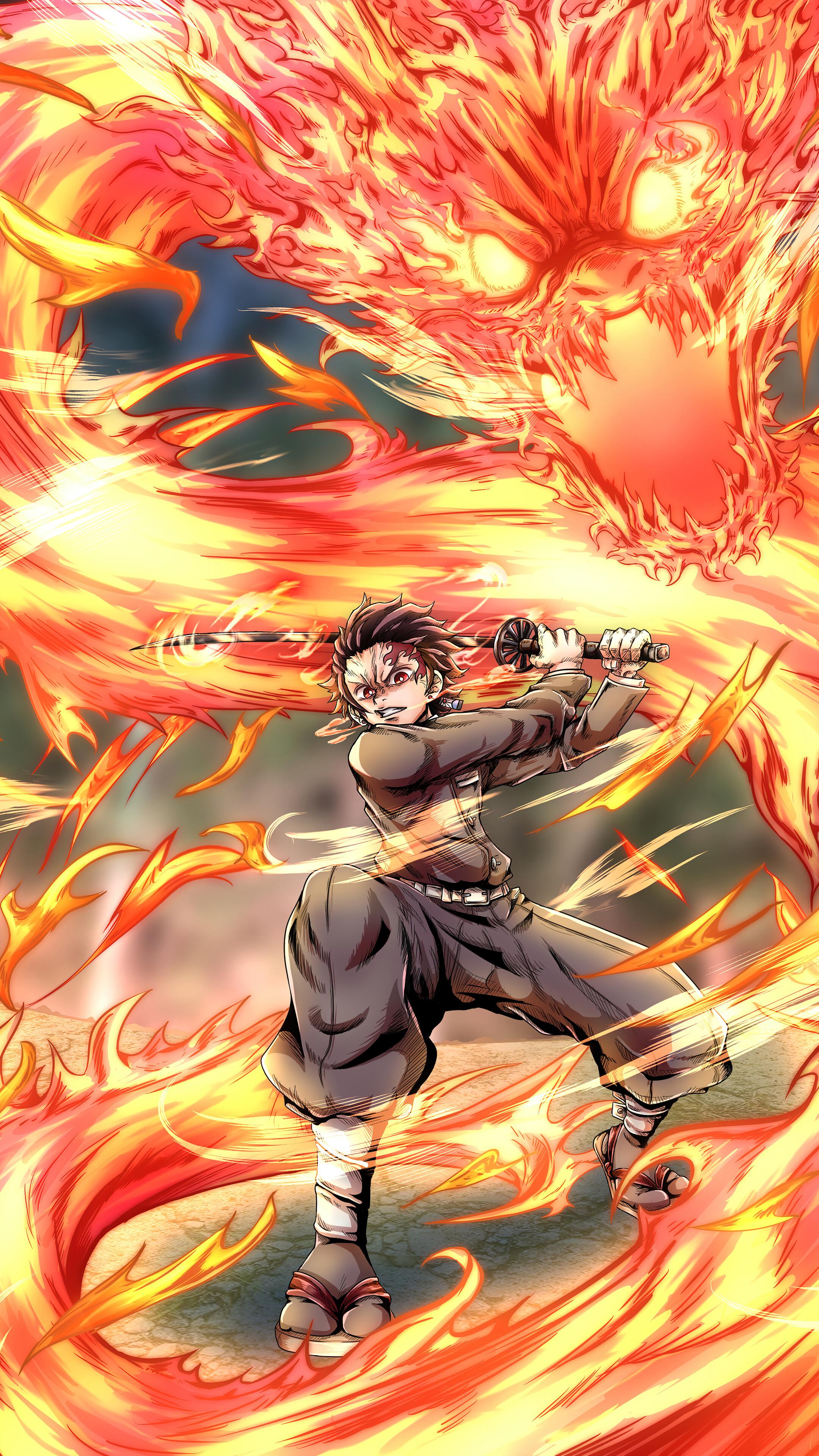 Tanjiro Flame Demon Slayer Wallpaper iPhone Phone 4k