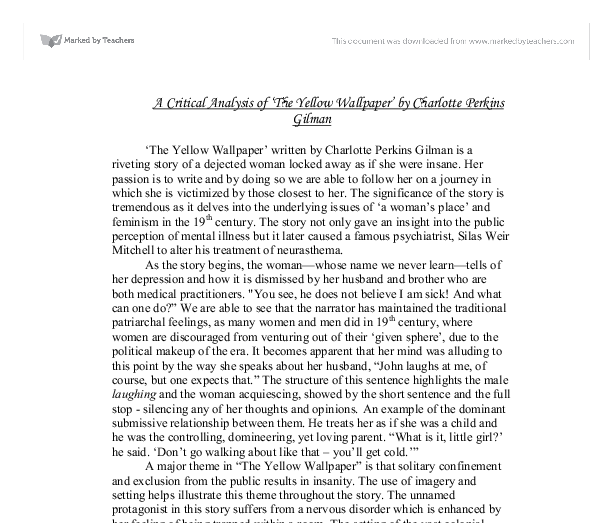 Critical Analysis Of The Yellow Wallpaper By Charlotte Perkins