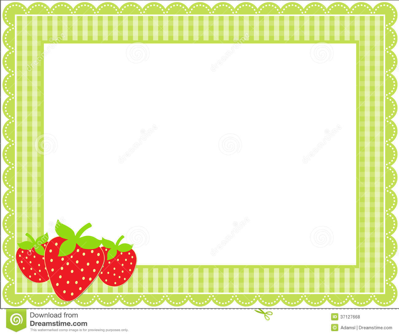Strawberry Gingham Frame Patterned Scalloped Border Set Strawberries
