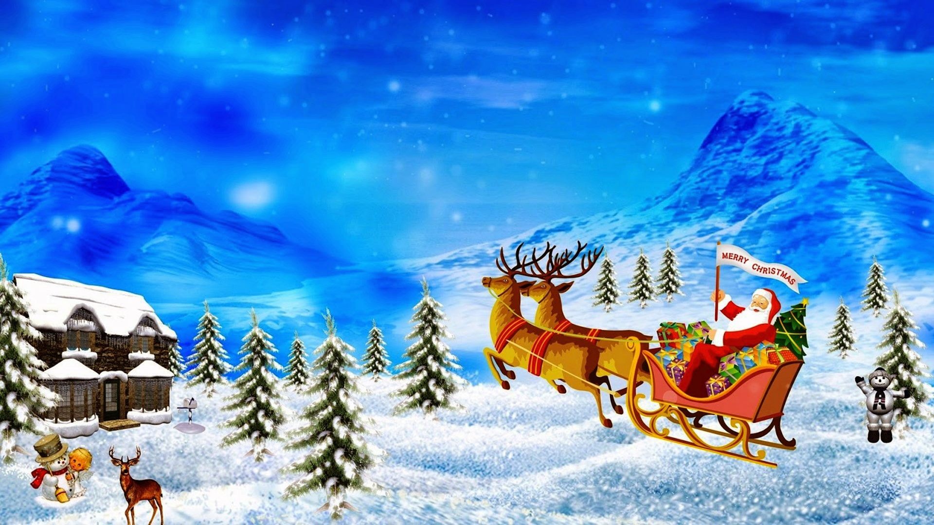 Merry Christmas Santa And Snow Scenery HD Wallpaper