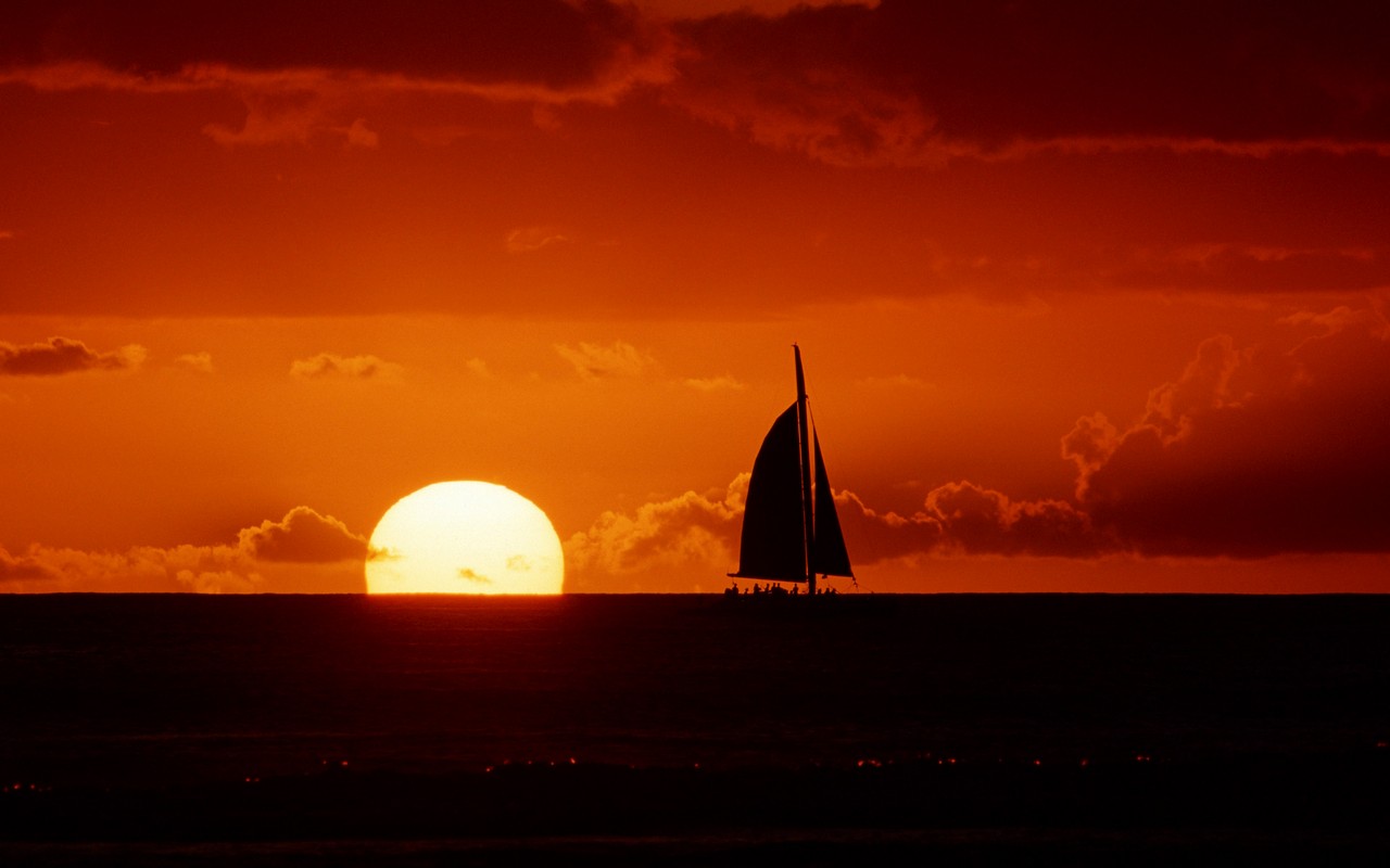 Sunset Sailing Wallpaper Stock Photos
