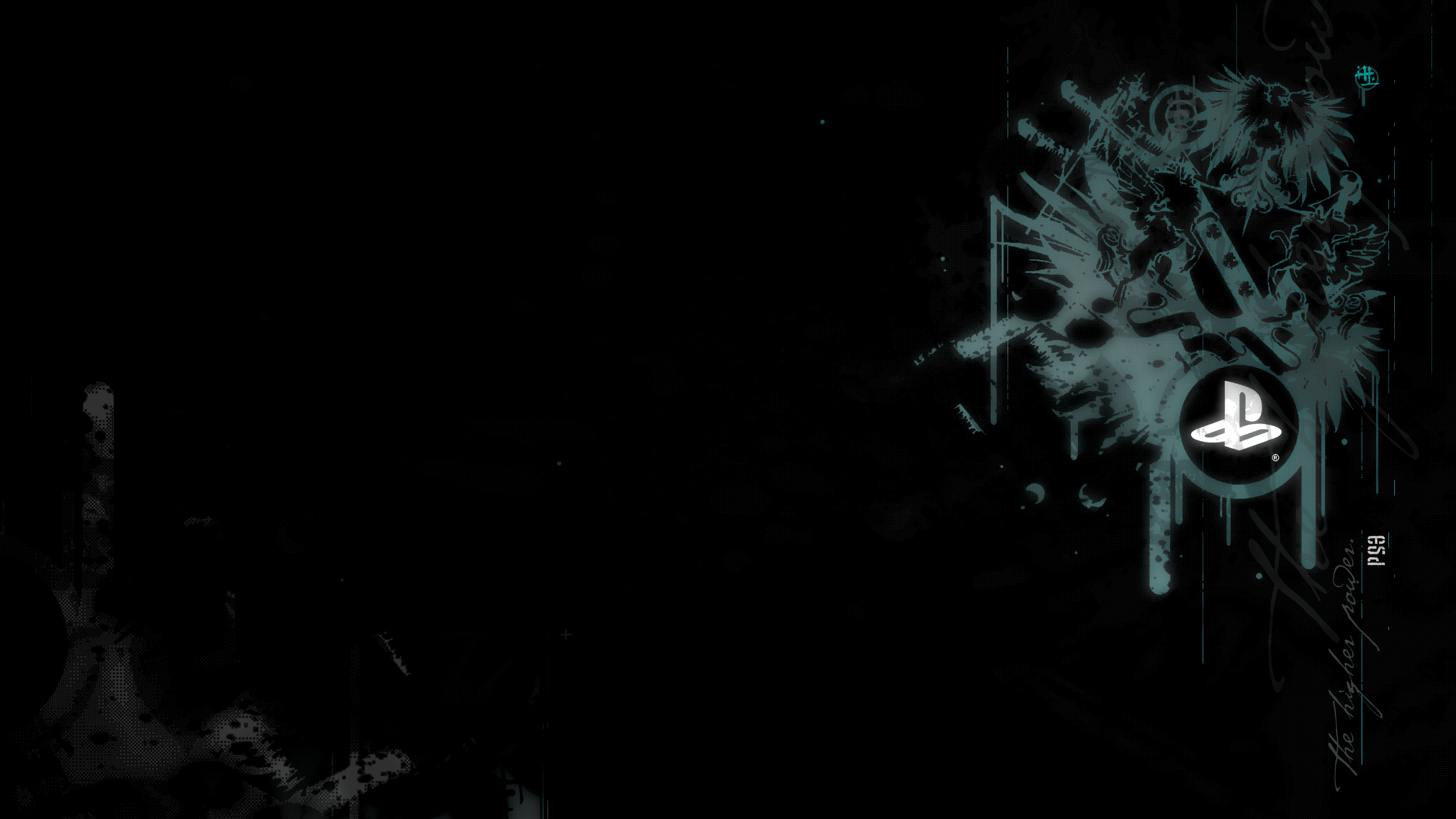 Dark artistic wallpaper featuring the PlayStation logo and abstract design elements