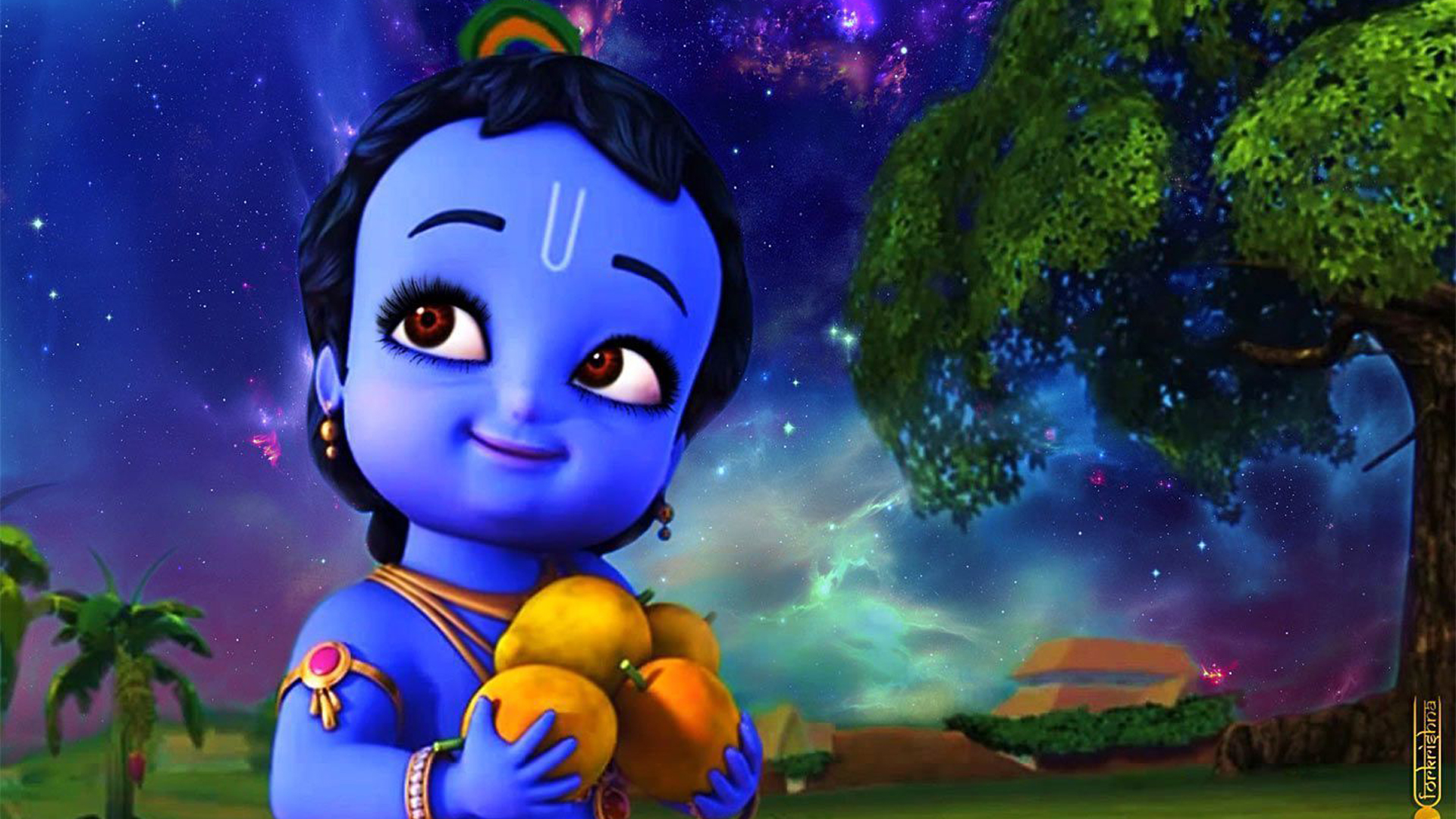 Little Krishna Cartoon HD Wallpaper