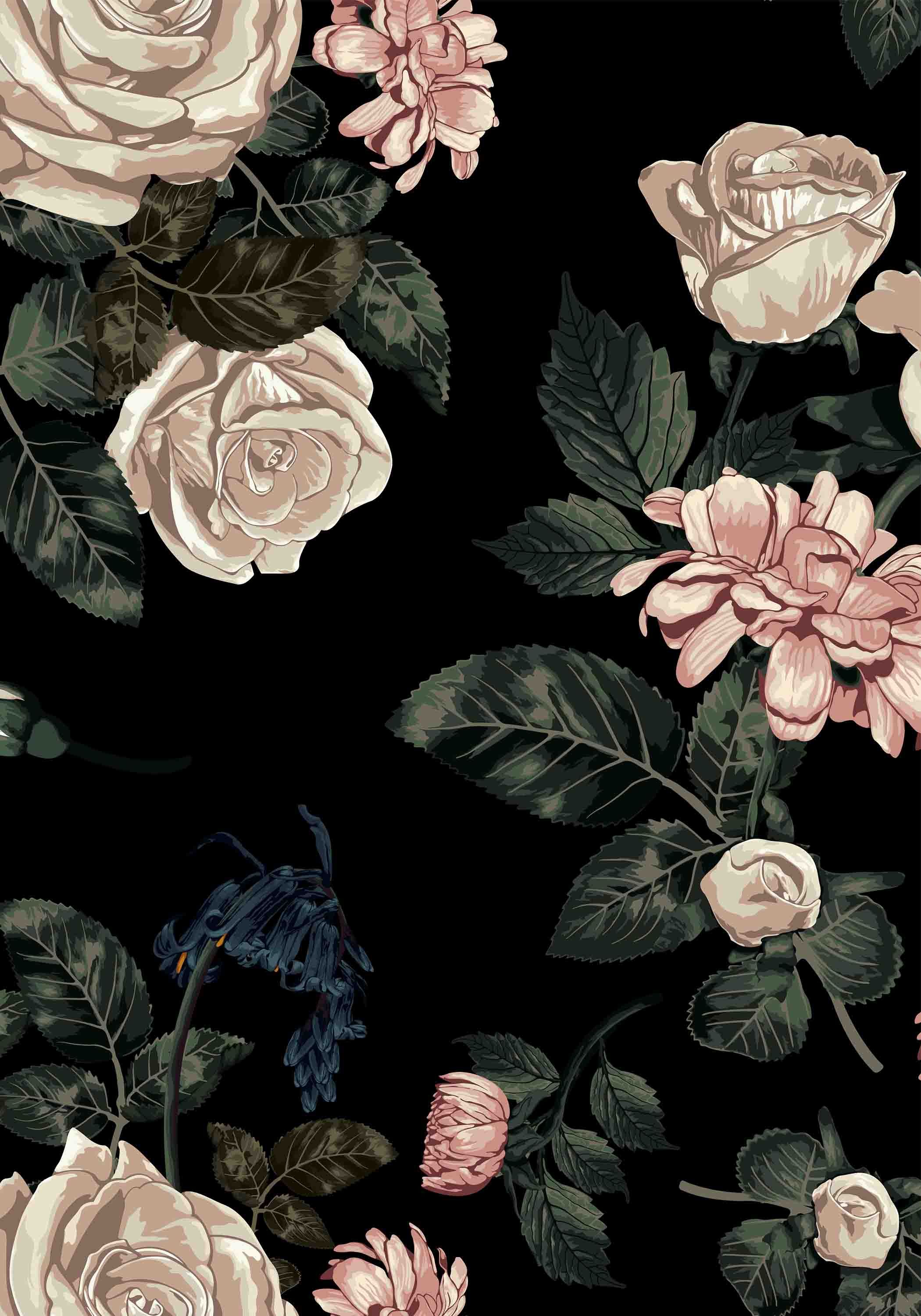 Premium AI Image  A black floral wallpaper with a dark background and a  flower pattern