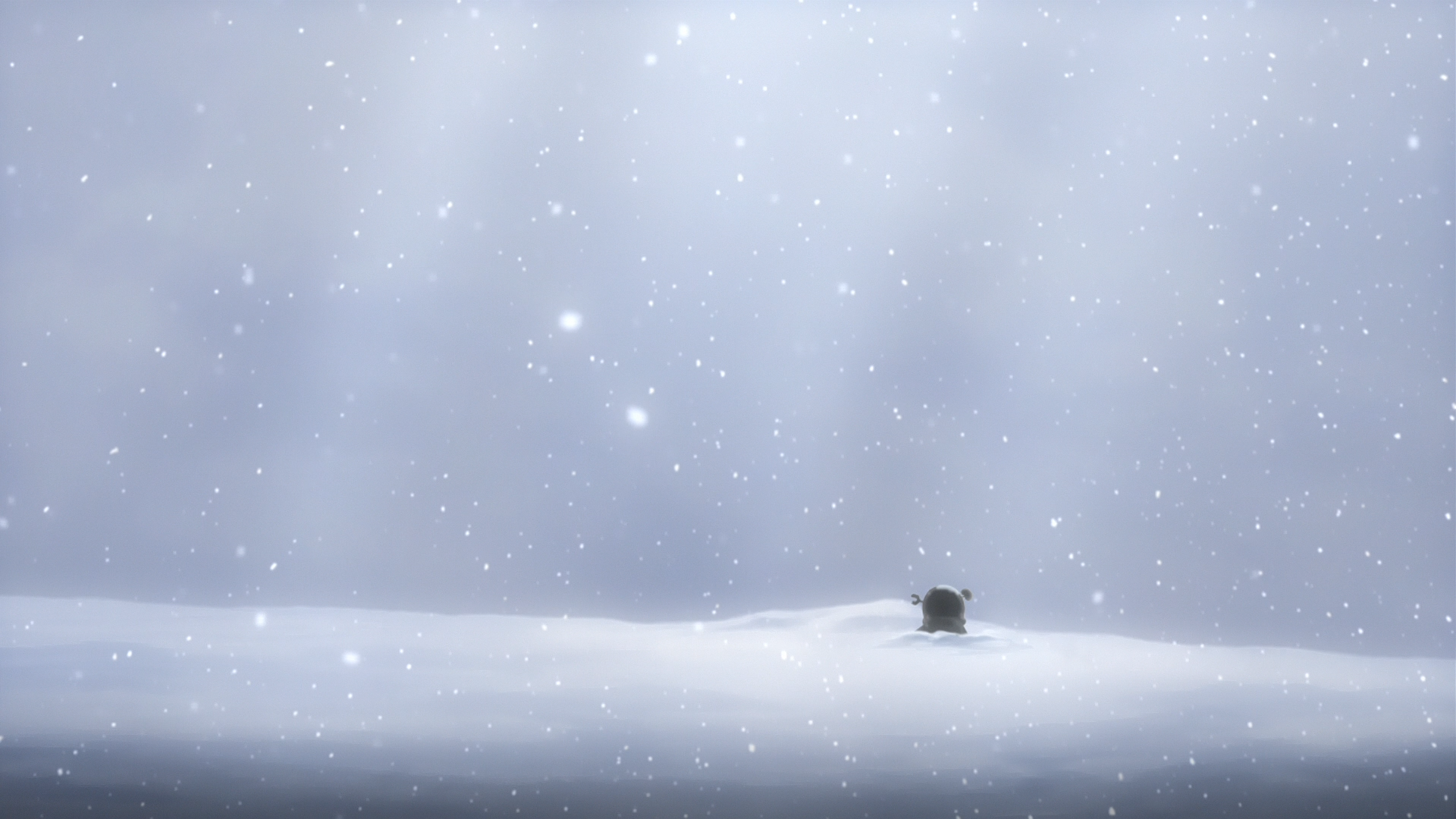 snowy scene with some sort of robot embedded in the snow 1920x1080