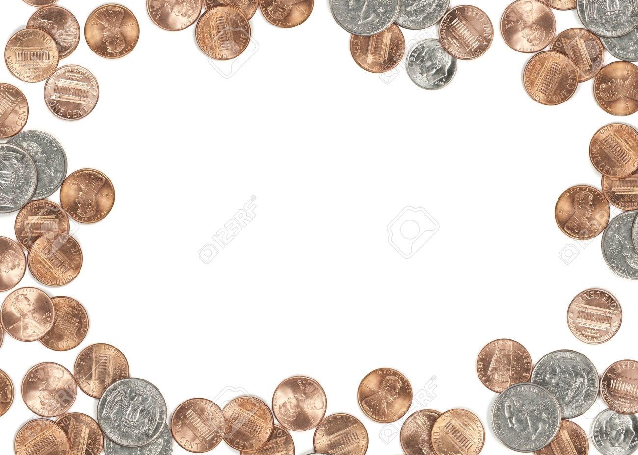 Us Coin Currency Border Isolated On White Background Focus Across
