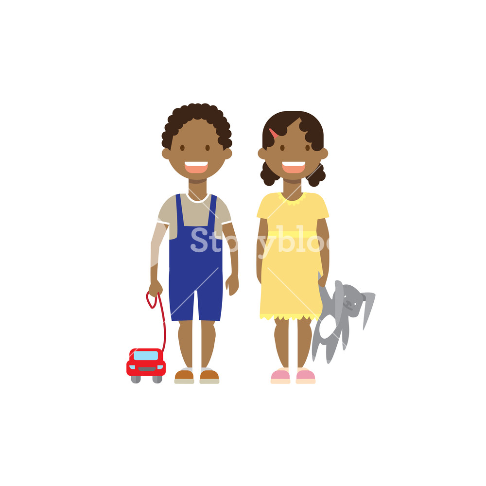 African Boy Girl Sister Brother With Toys Full Length Avatar On
