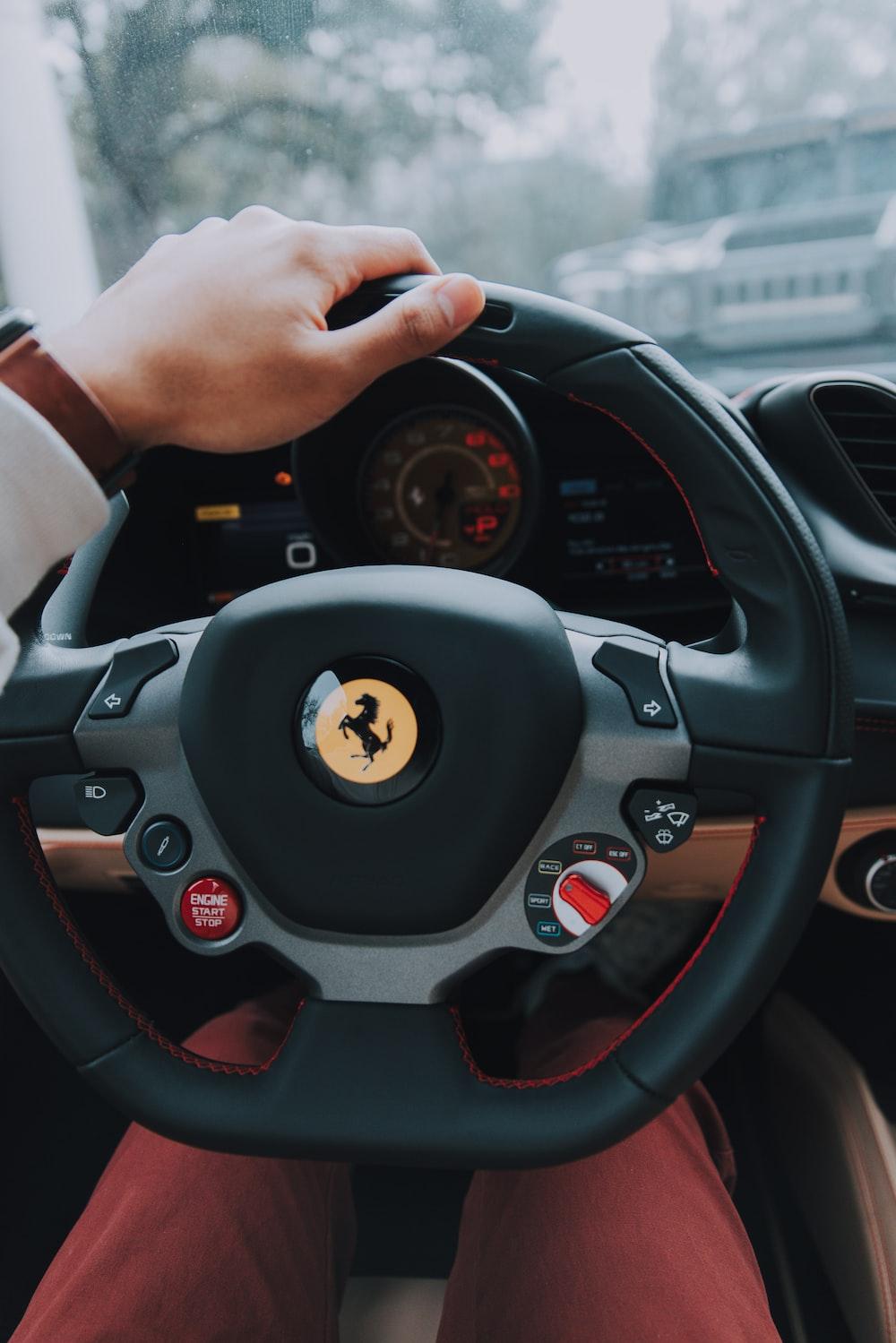 Person On Ferrari Multifunction Steering Wheel Photo