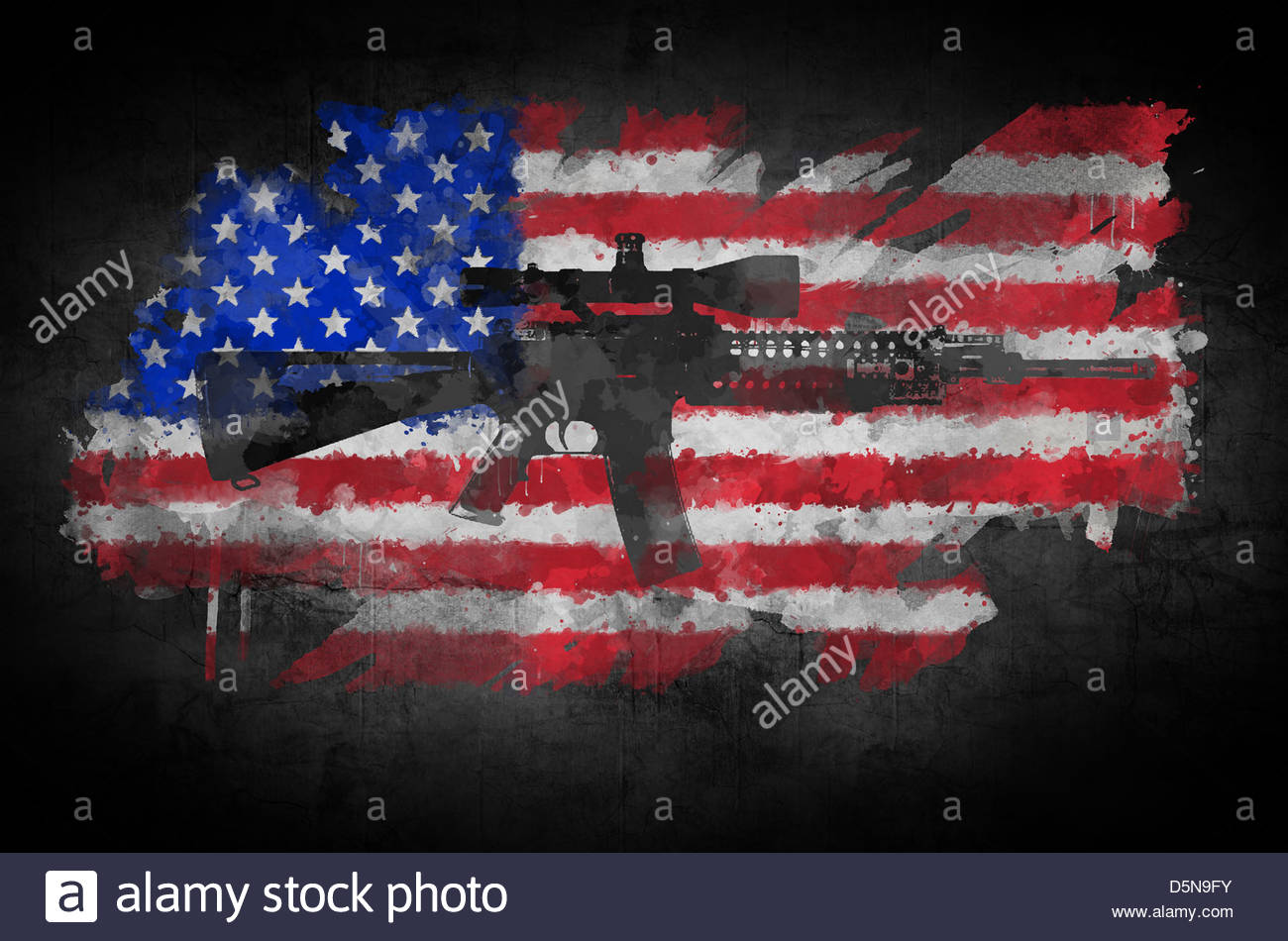 Poster M16 Rifle On A Background Of The American Flag Stock Photo
