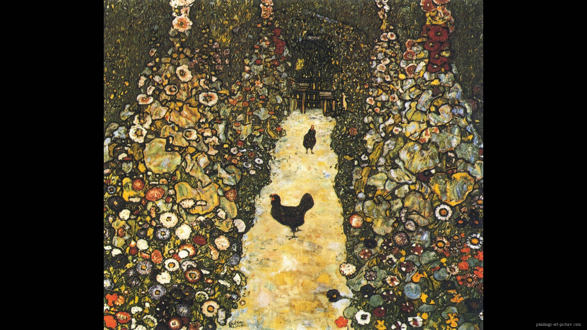 Gustav Klimt Paintings Wallpaper Garden Path With Chickens