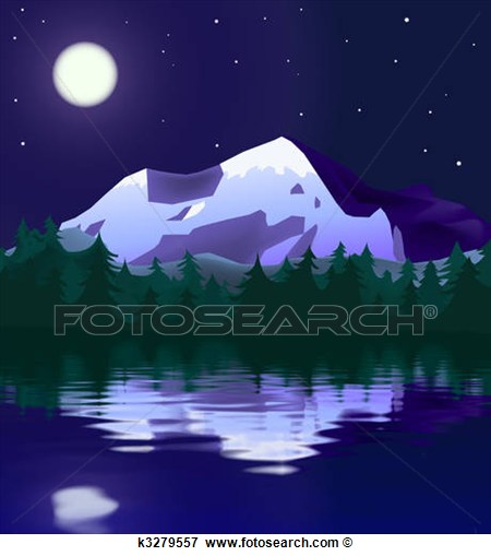 Stock Illustration Mountain Landscape In Moon Light Fotosearch