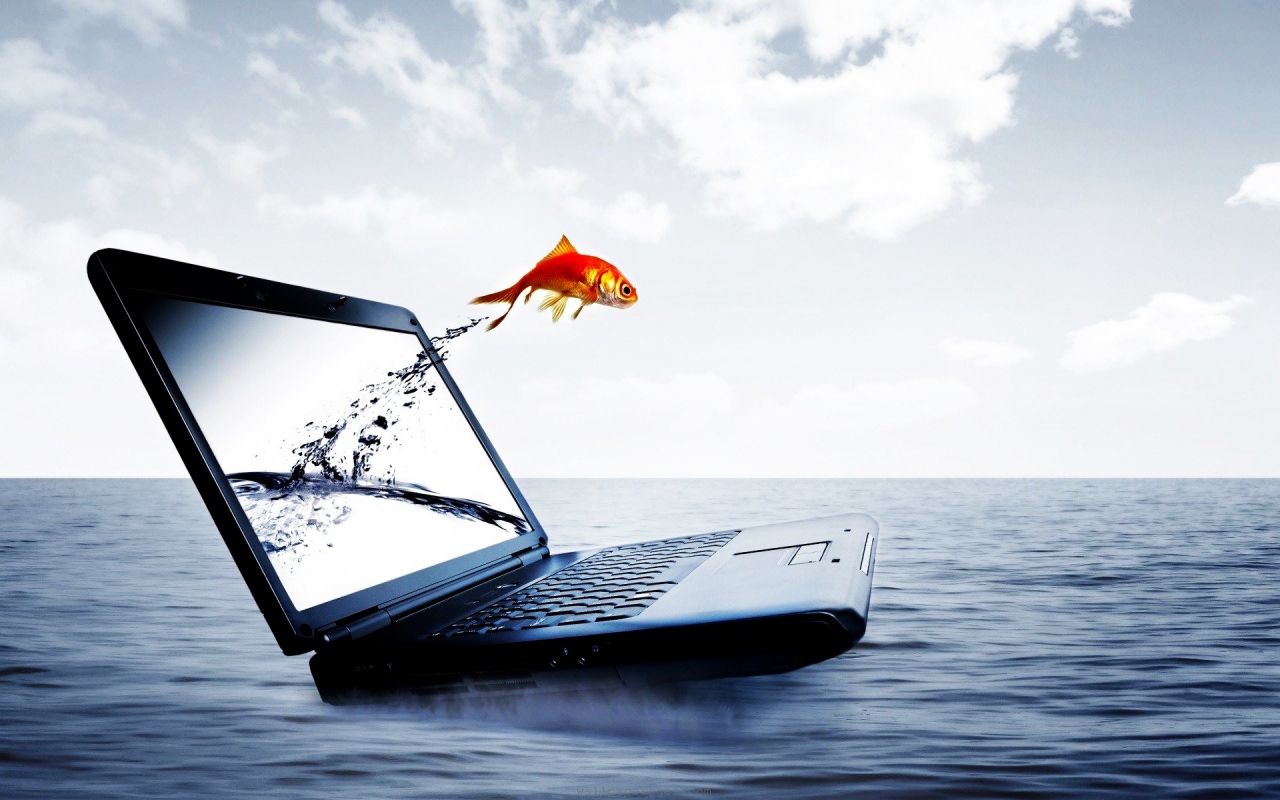 Fish jump in computer Free PPT Backgrounds for your PowerPoint