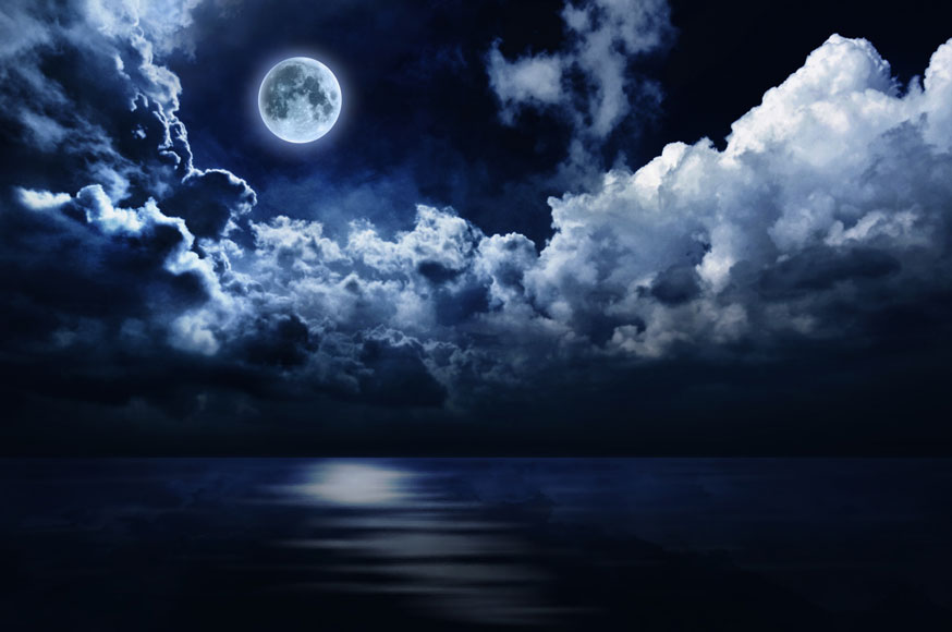 Full Moon In Night Sky Over Water Pictures Stock Photos