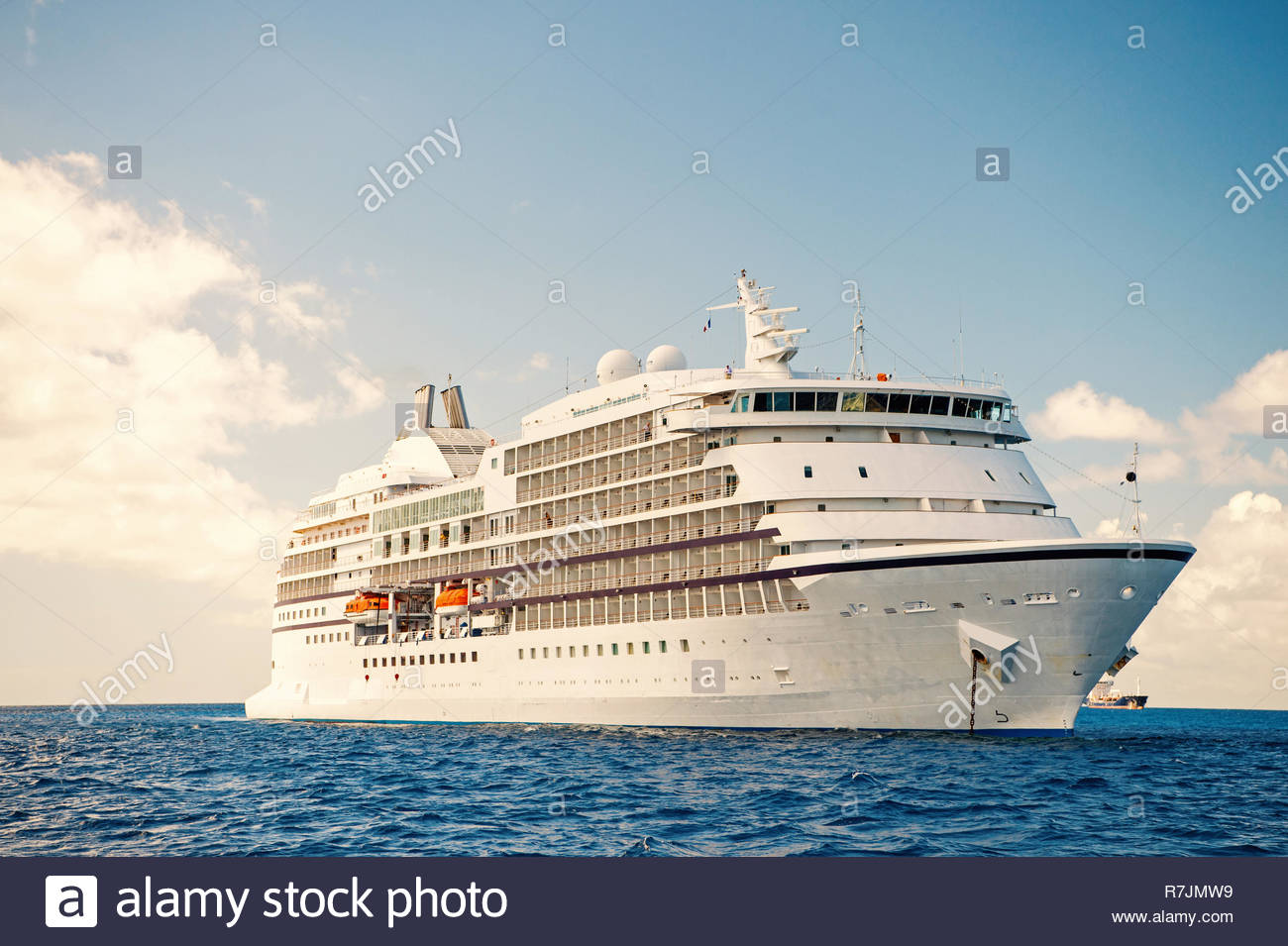 Cruise Ship Large Luxury White Liner On Sea Water And
