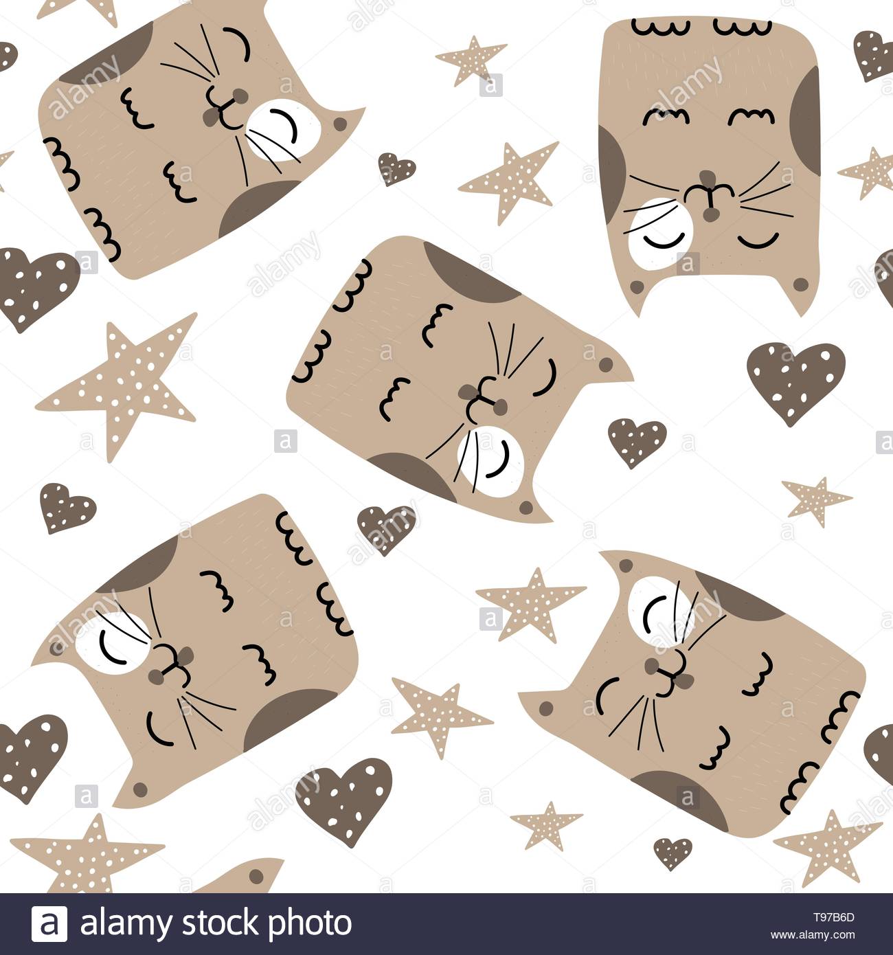 Childish Repeat Background With Cute Cats For Wrapping Paper
