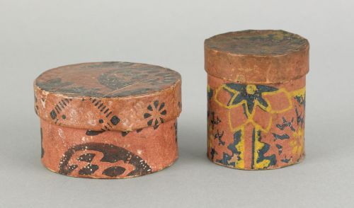 Two Small Oval Wallpaper Boxes 19th C H Dia And