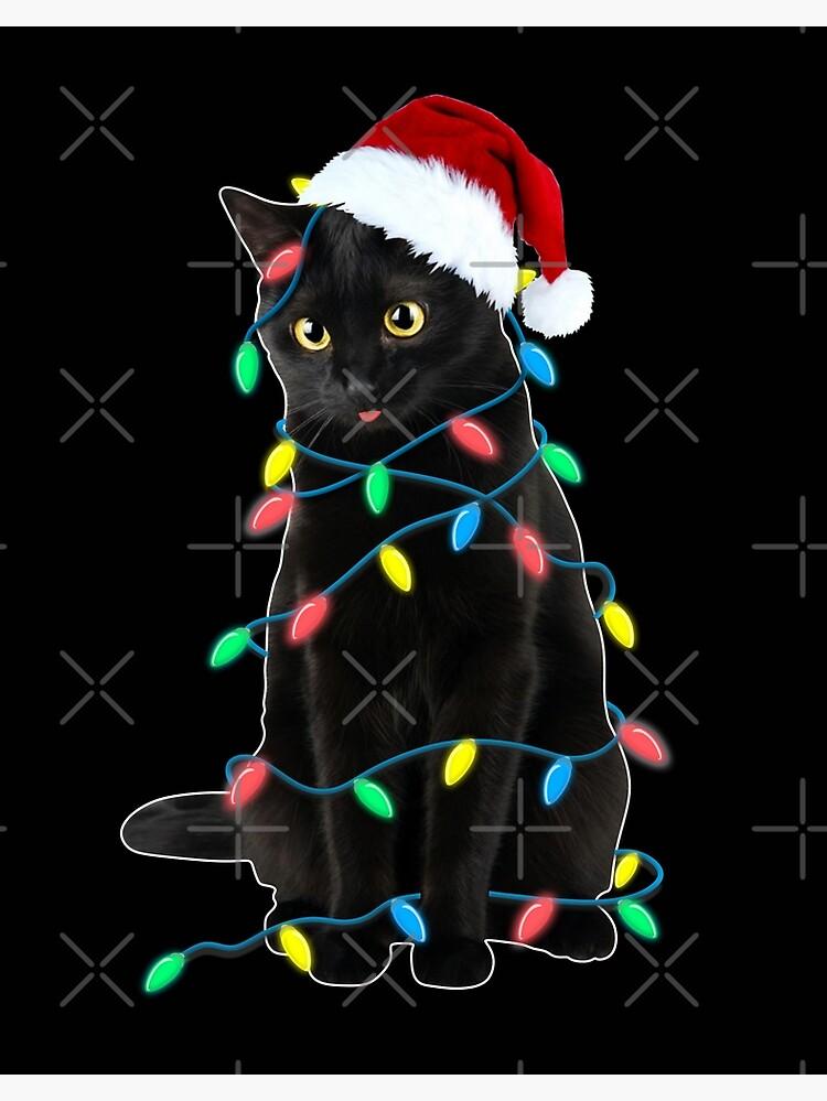 Black Cat Christmas Led Lights Xmas Tree Kitten In Santa Hat Funny