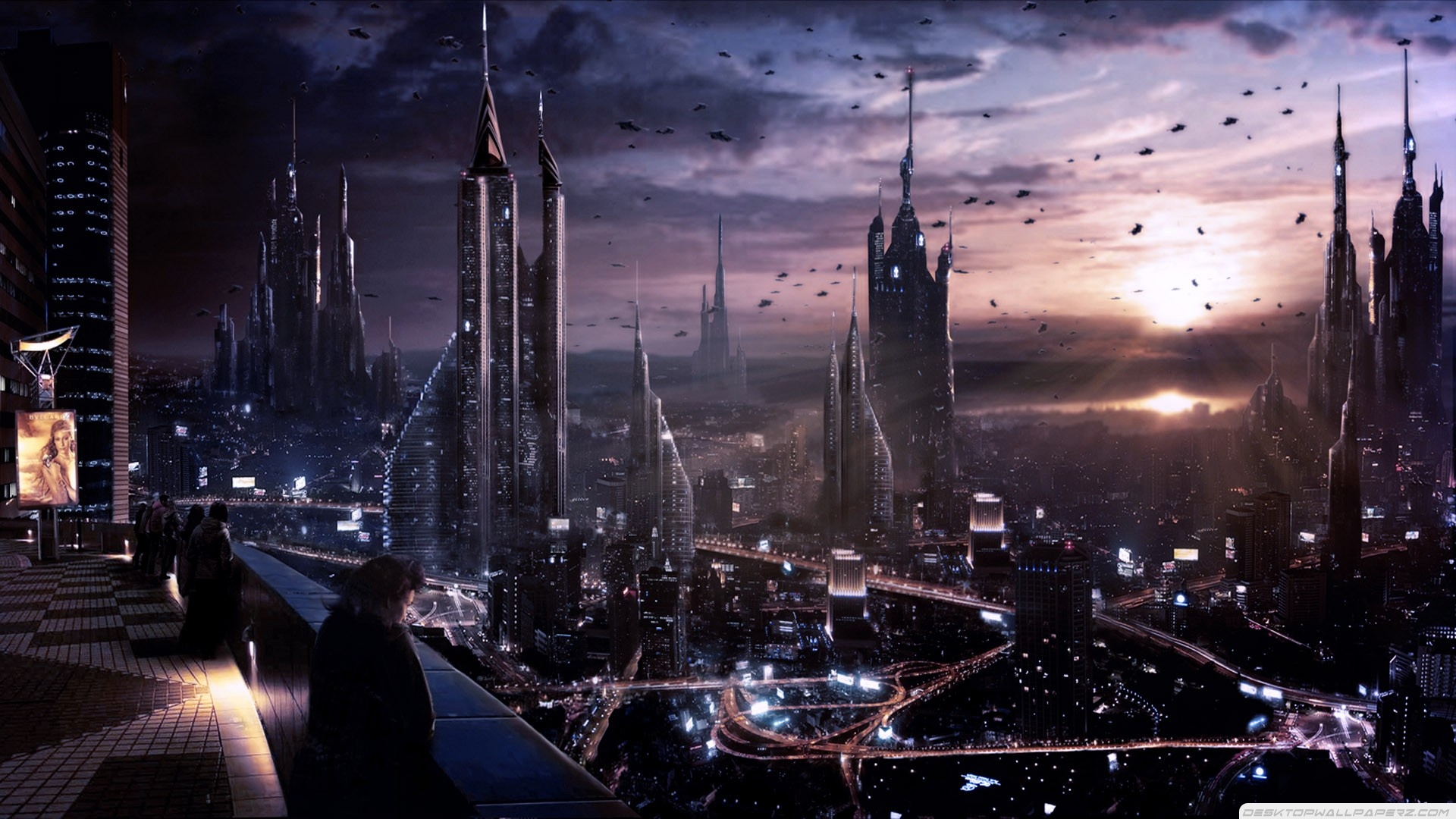 Futuristic City Fantasy Art Skyscrapers Skylines At Night