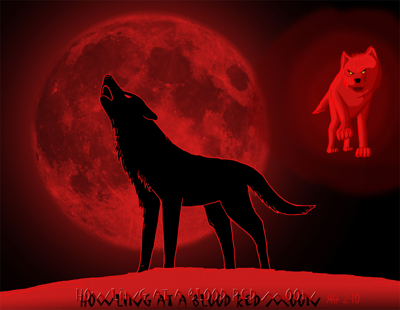 Howling at a blood red moon by DragonWolfACe on