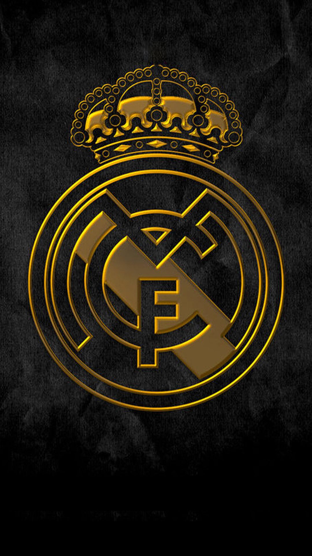 Gold Real Madrid CF Logo on a Black Background