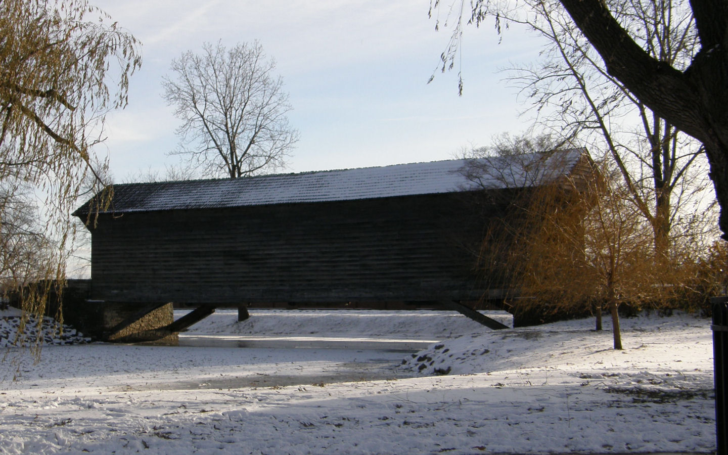 The Covered Bridge At Greenfield Village In Wintertime
