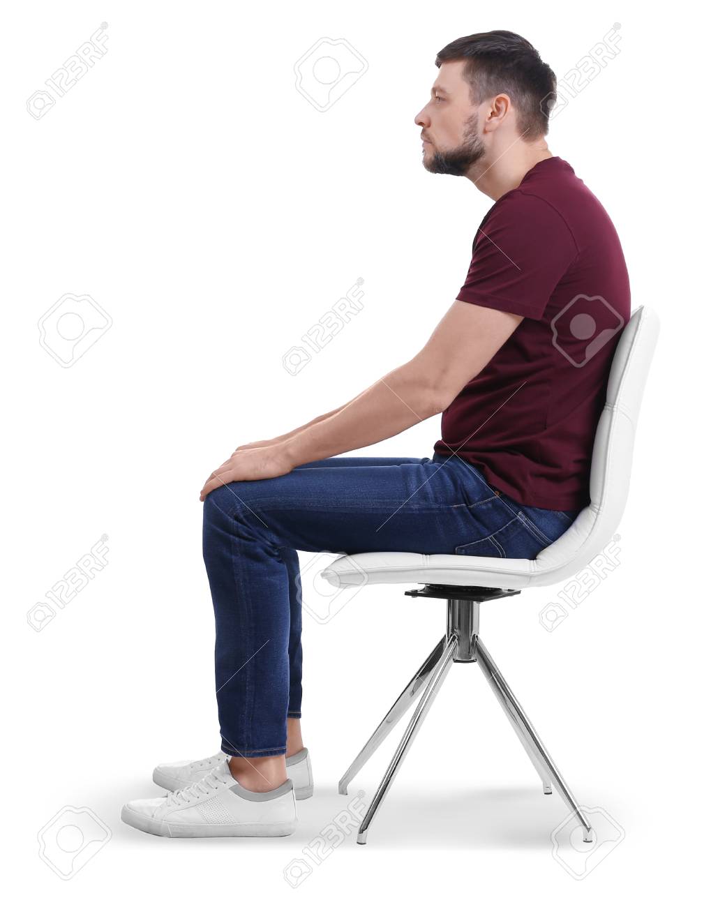 Posture Concept Man Sitting On Chair Against White Background