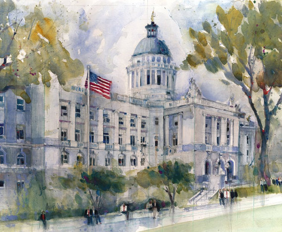 Bergen County Courthouse Hackensack Nj Print Of Original Watercolor