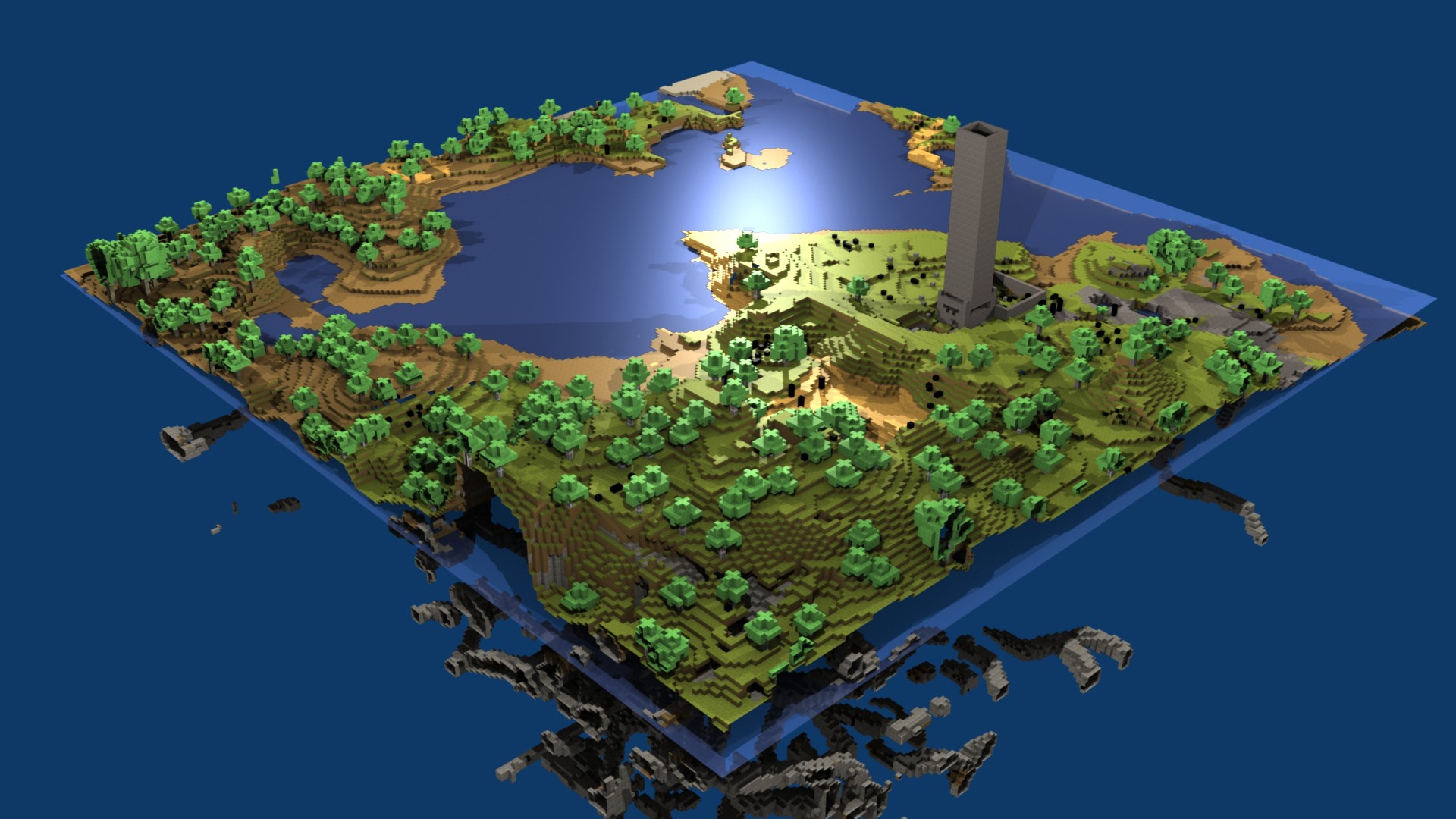 Wallpaper Minecraft World Map Water Life Blocks 4k