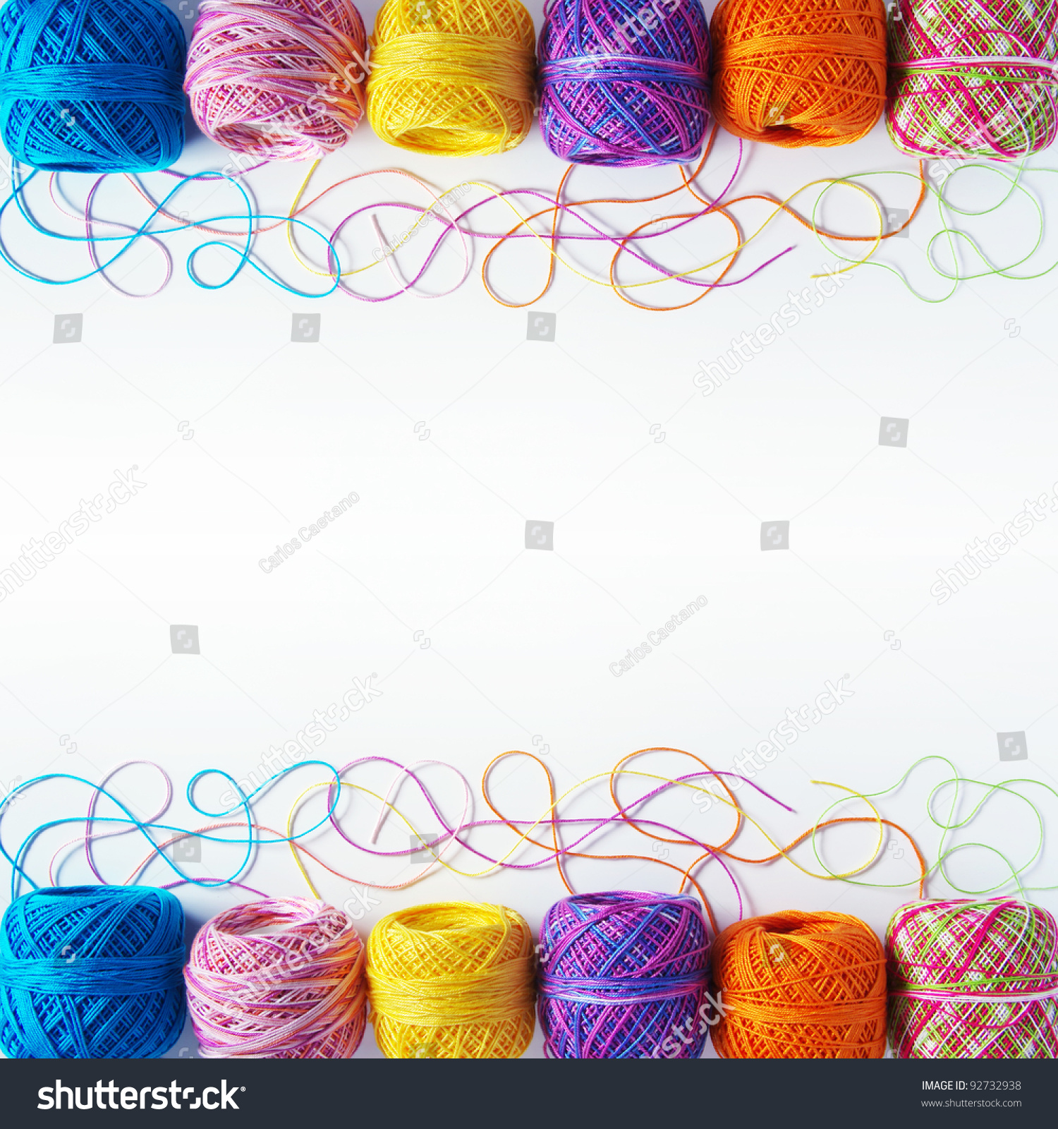 Colorful Knitting Yarn Coils Over White Background Stock