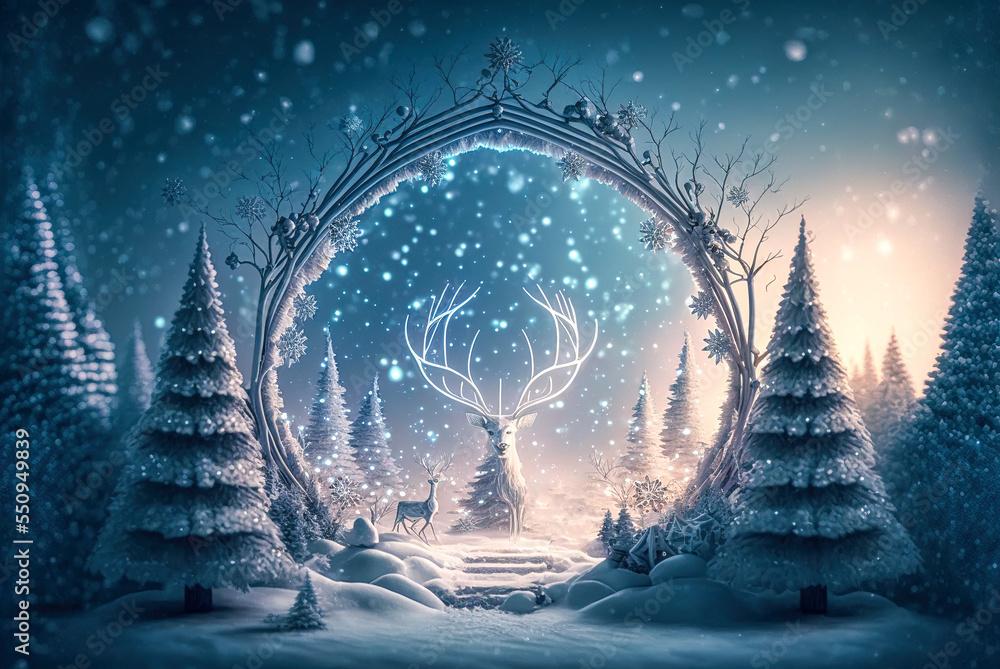 A beautiful Merry Christmas themed festive night scene in winter
