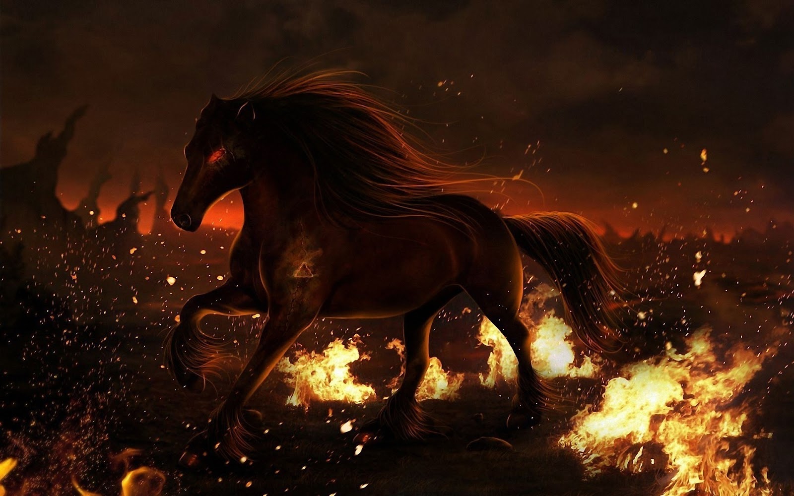 Fire Horse Dark Theme Abstract Animal Wallpaper HD Jpg