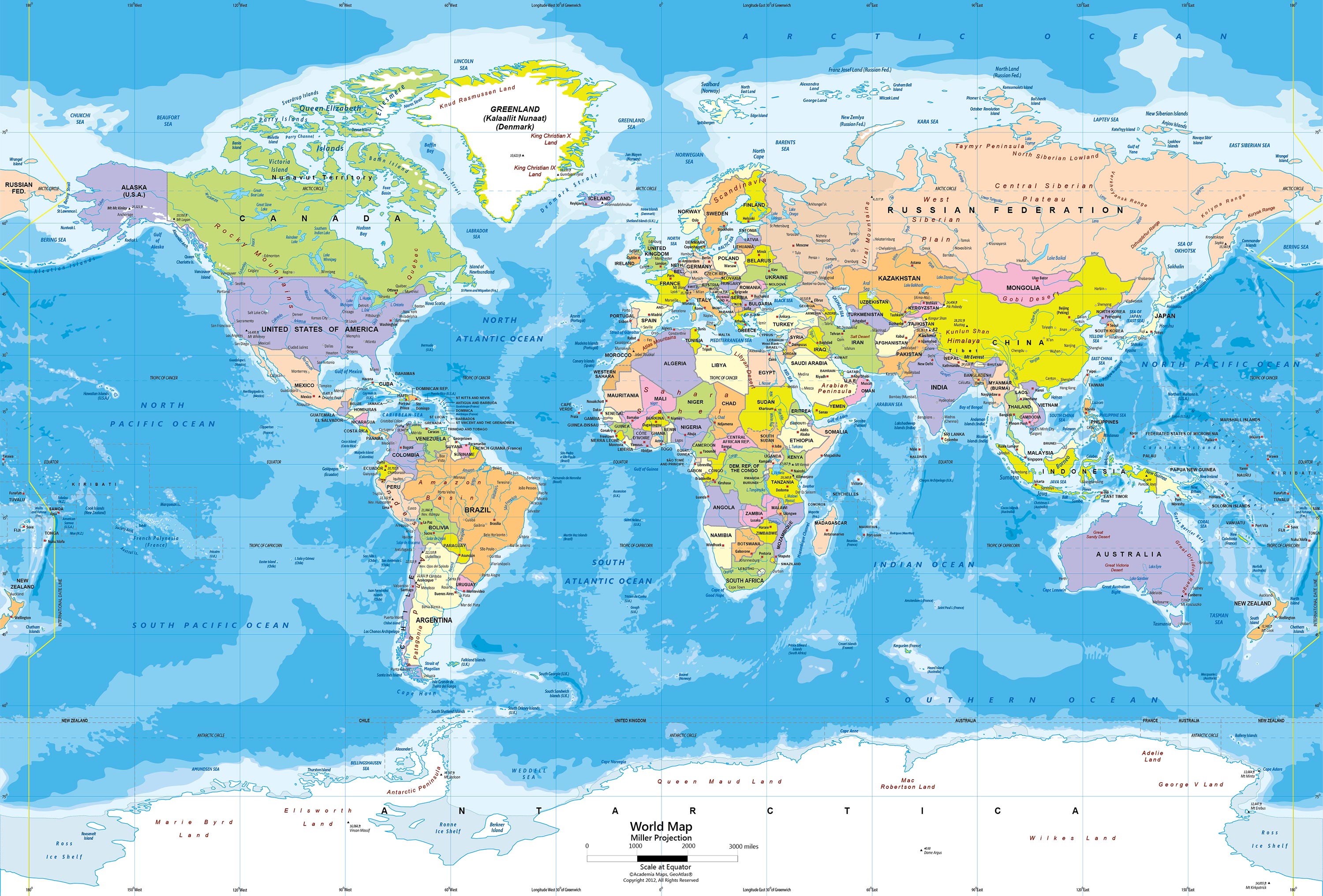 World Political Map Wall Mural Miller Projection