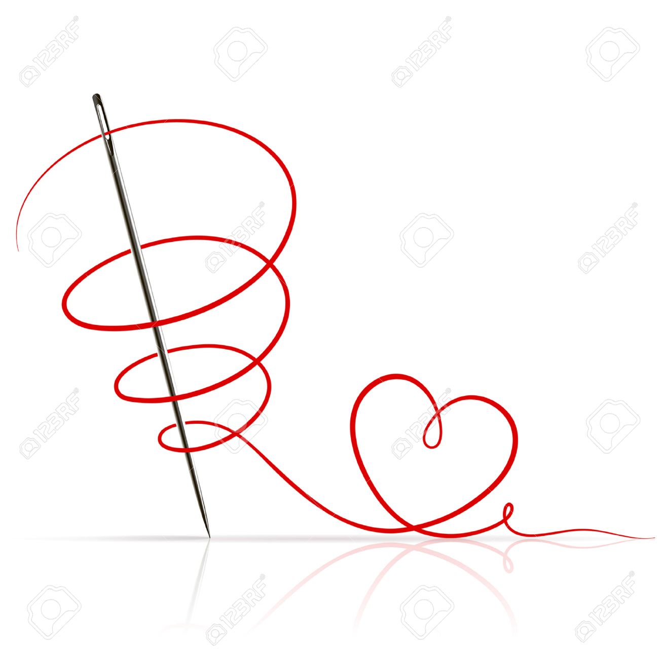 Sewing Needle With Red Thread On White Background Royalty